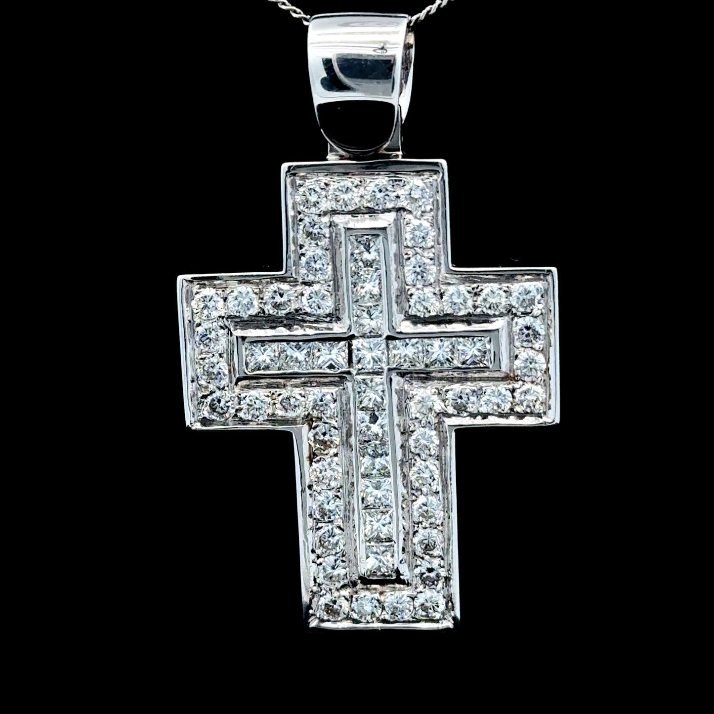 18K White Gold Large Diamond Cross Pendant (only) APPX 4.0 CTS