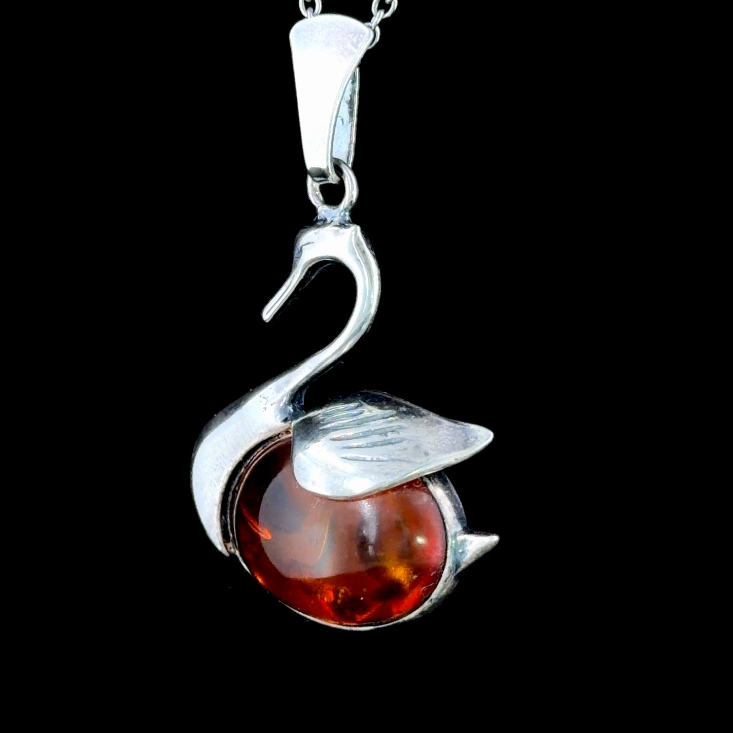 Silver & Amber Swan Pendant
