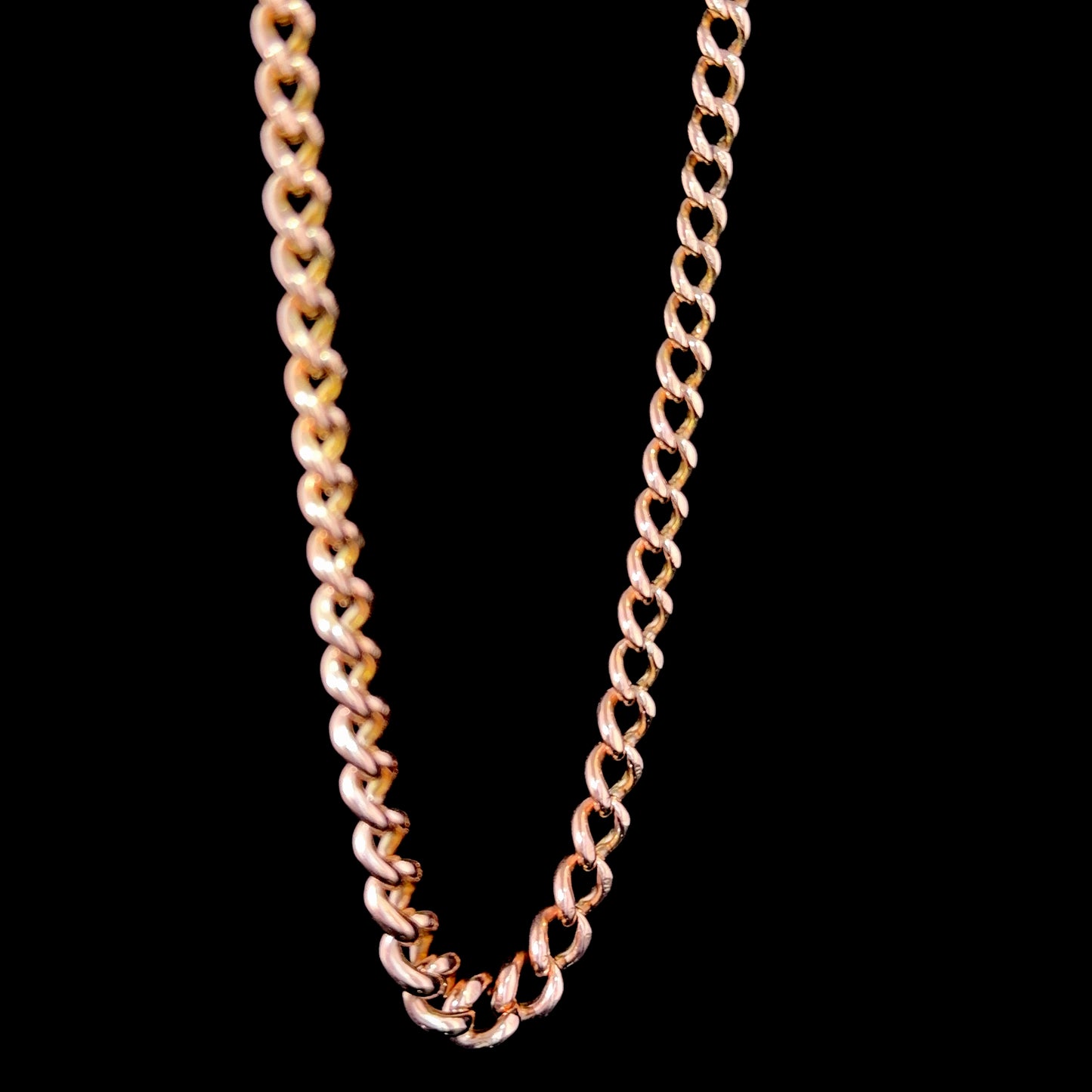Fabulous Antique 9k Rose Gold Graduated Round Link Curb Chain Necklace 16” Long. Each Link Having A Mark For 375