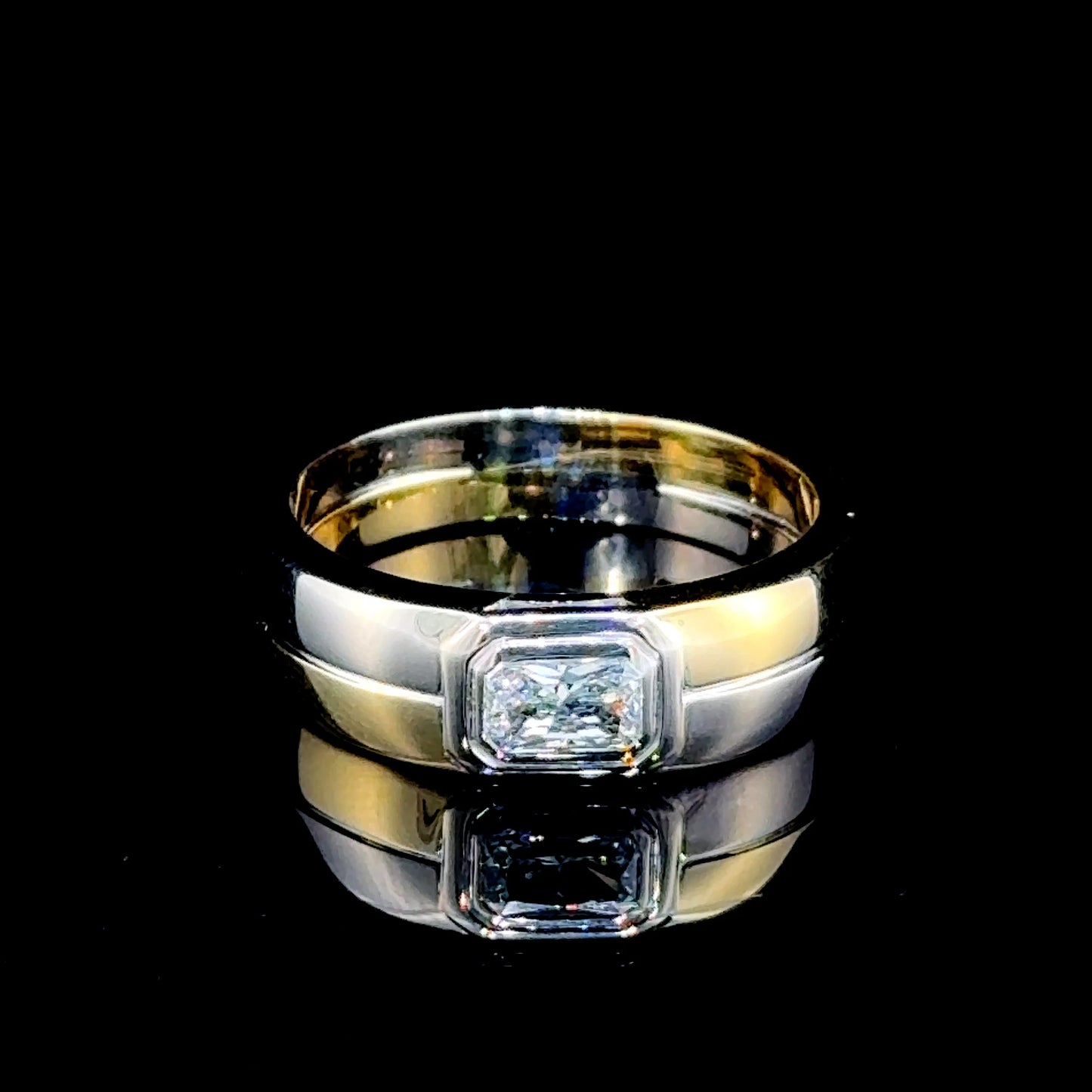 18K Yellow / White Gold Emerald Cut Diamond Gents Band APPX 0.85 CTS