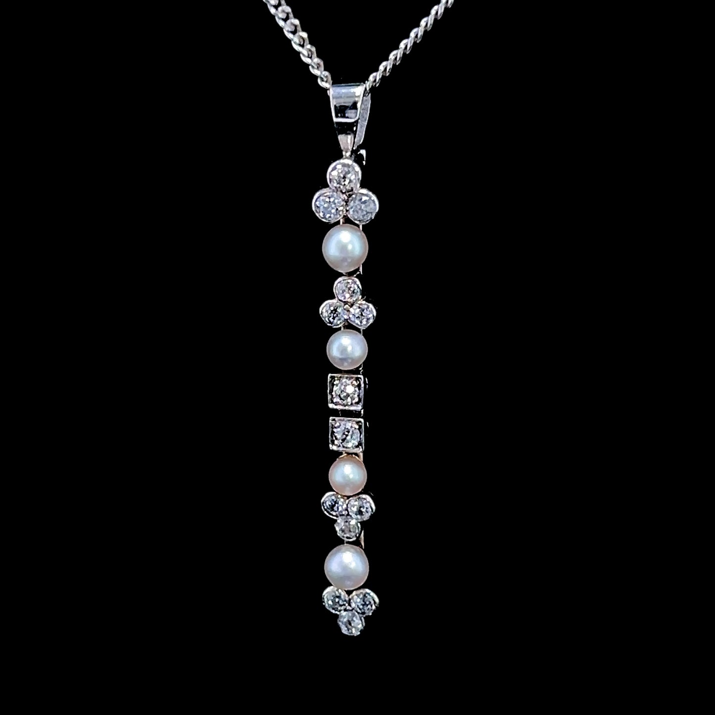 18K White Gold & Silver Victorian Pearl & Diamond Brooch / Pendant