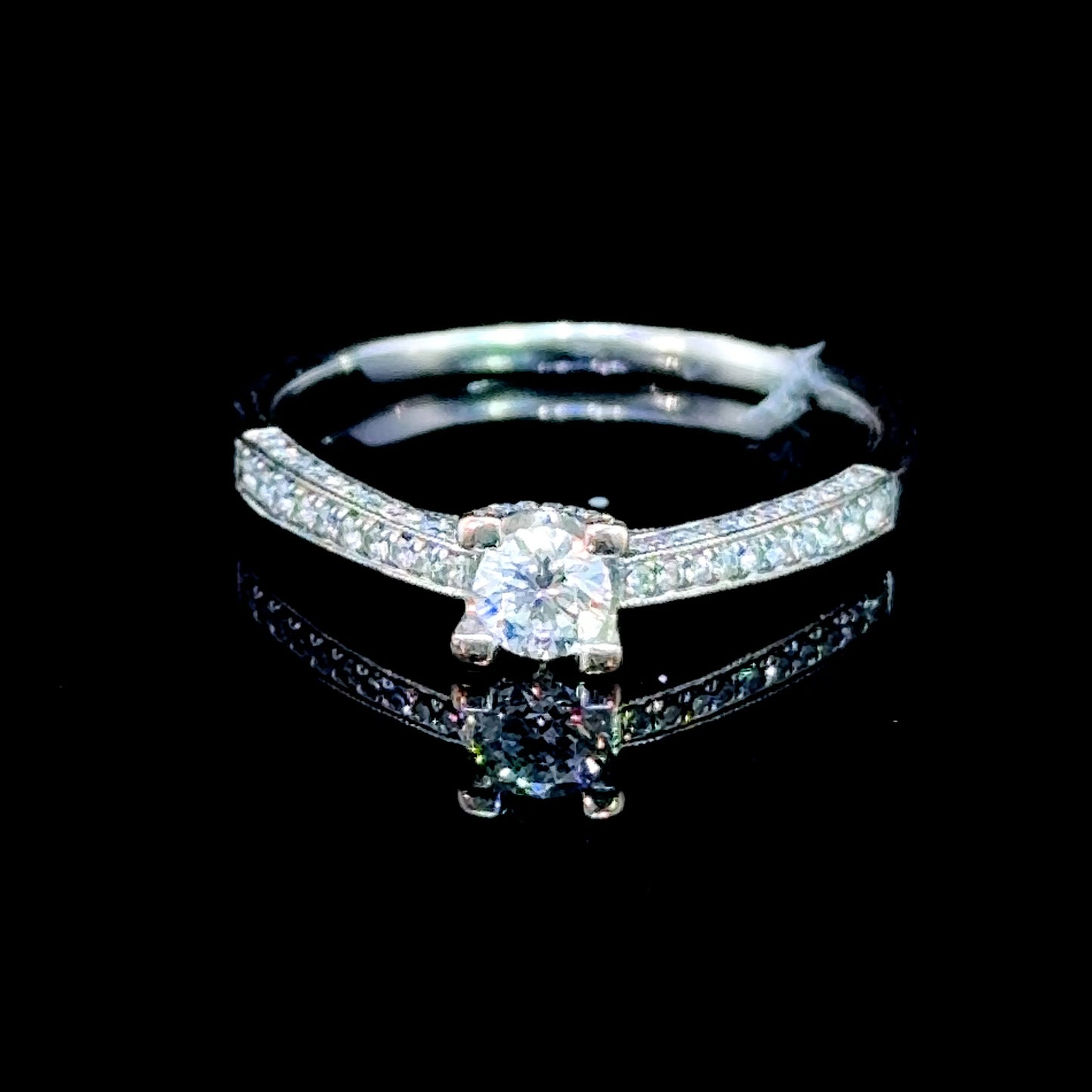 18K White Gold Diamond Solitaire with Diamond Shanks APPX 0.5 CTS