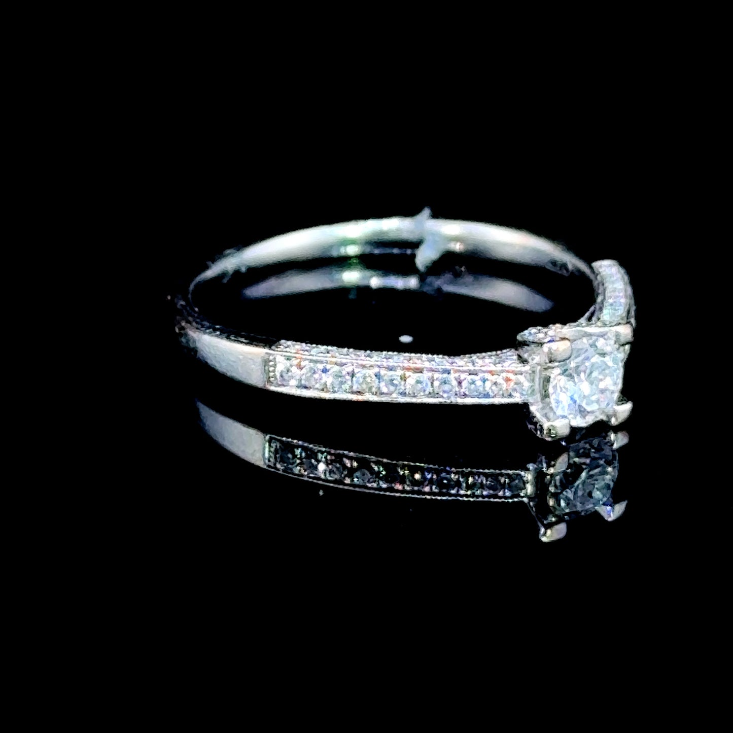 18K White Gold Diamond Solitaire with Diamond Shanks APPX 0.5 CTS