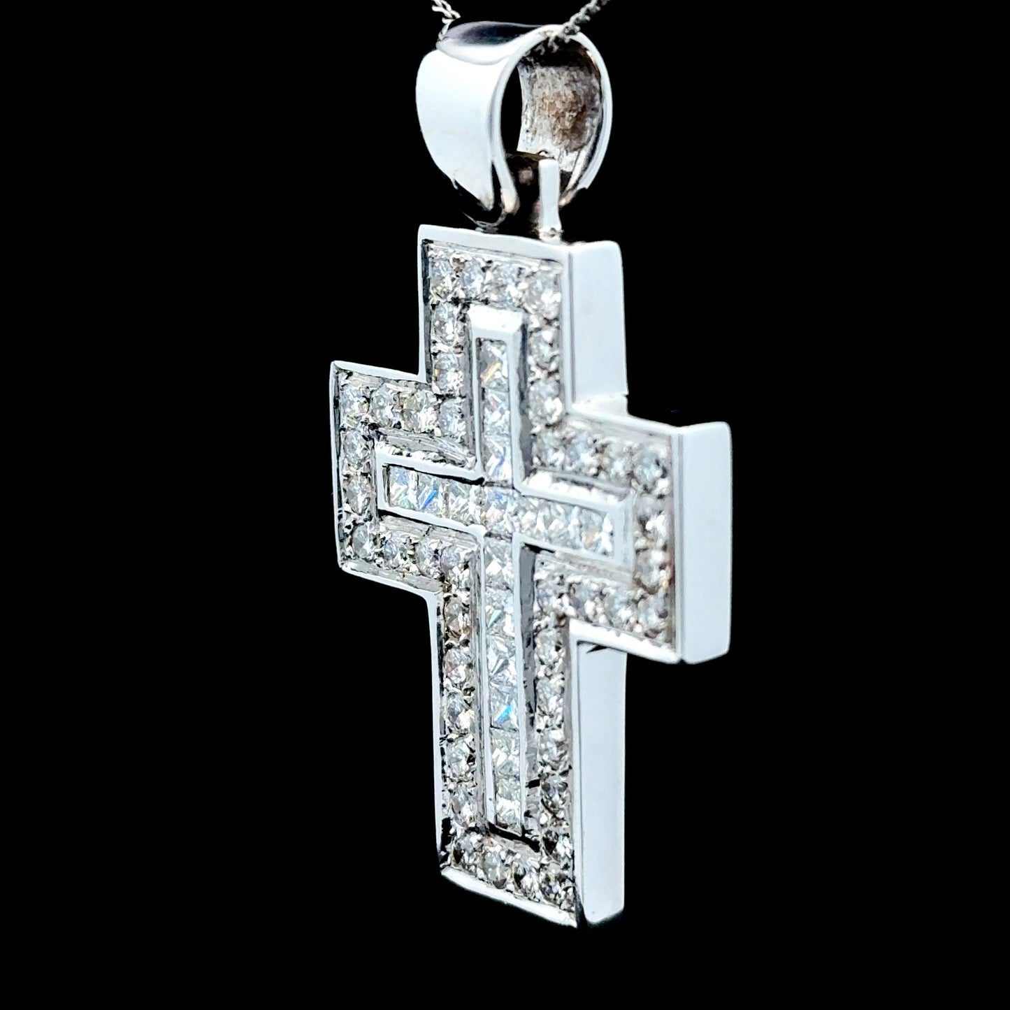 18K White Gold Large Diamond Cross Pendant (only) APPX 4.0 CTS
