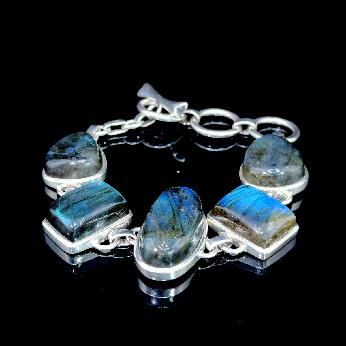 Fabulous 925 Silver Laboradite Bracelet Toggle Bracelet Adjustable from 7-81/2 “