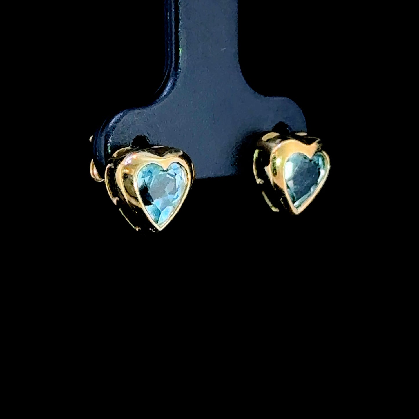 9K Yellow Gold Blue Topaz Heart Studs