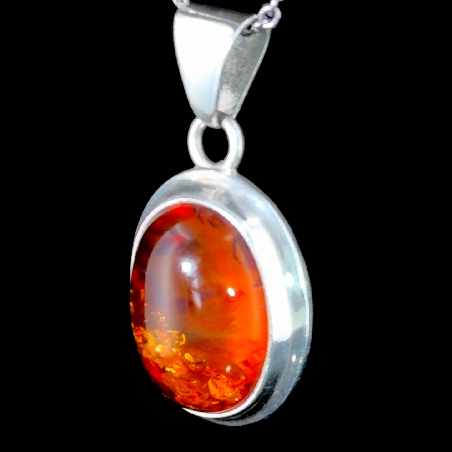 Silver & Amber Oval Drop Pendant