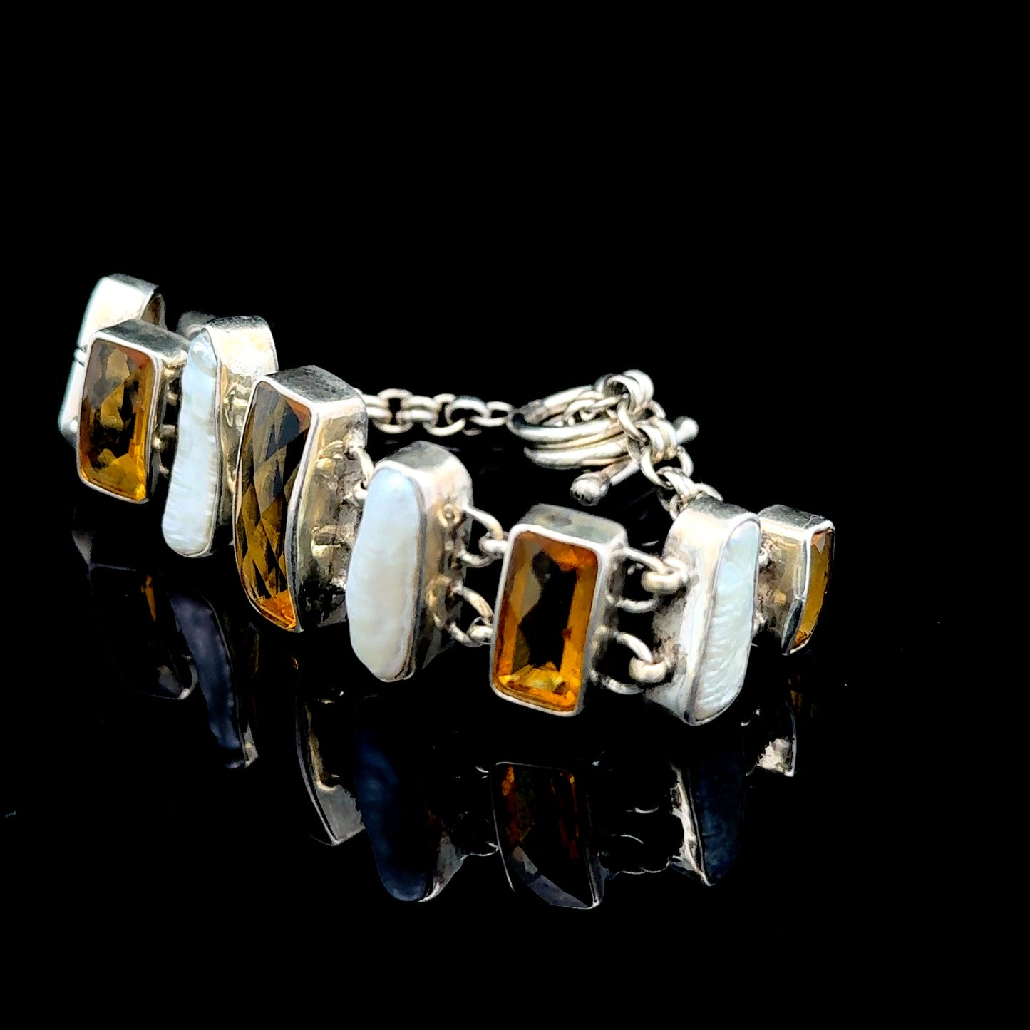 Silver Baroque Pearl & Citrine Bracelet