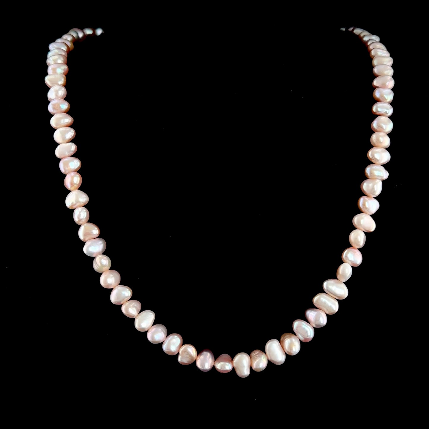 Very Pretty Pink Pearl Necklace Having a Silver Hook Clasp