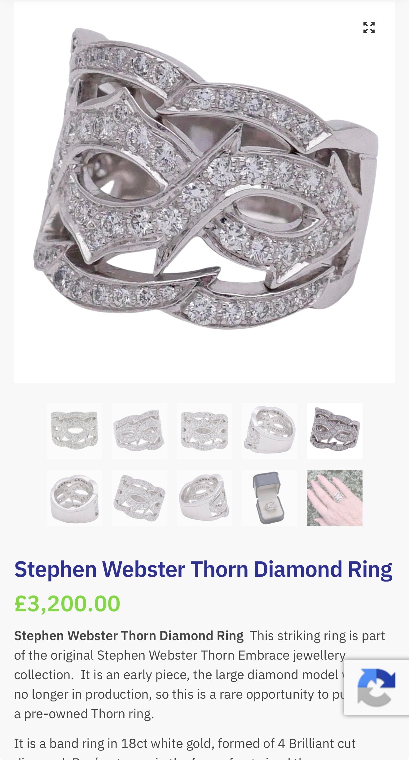 Absolutely Stunning 18k White Gold & Yellow Gold Thorn Ring By Stephen Webster Champagne & White Diamonds With Central Rubies