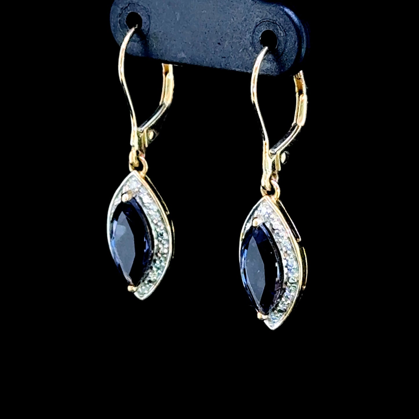 9K Yellow Gold Tanzanite & Diamond Drop Earrings with Hook Catch