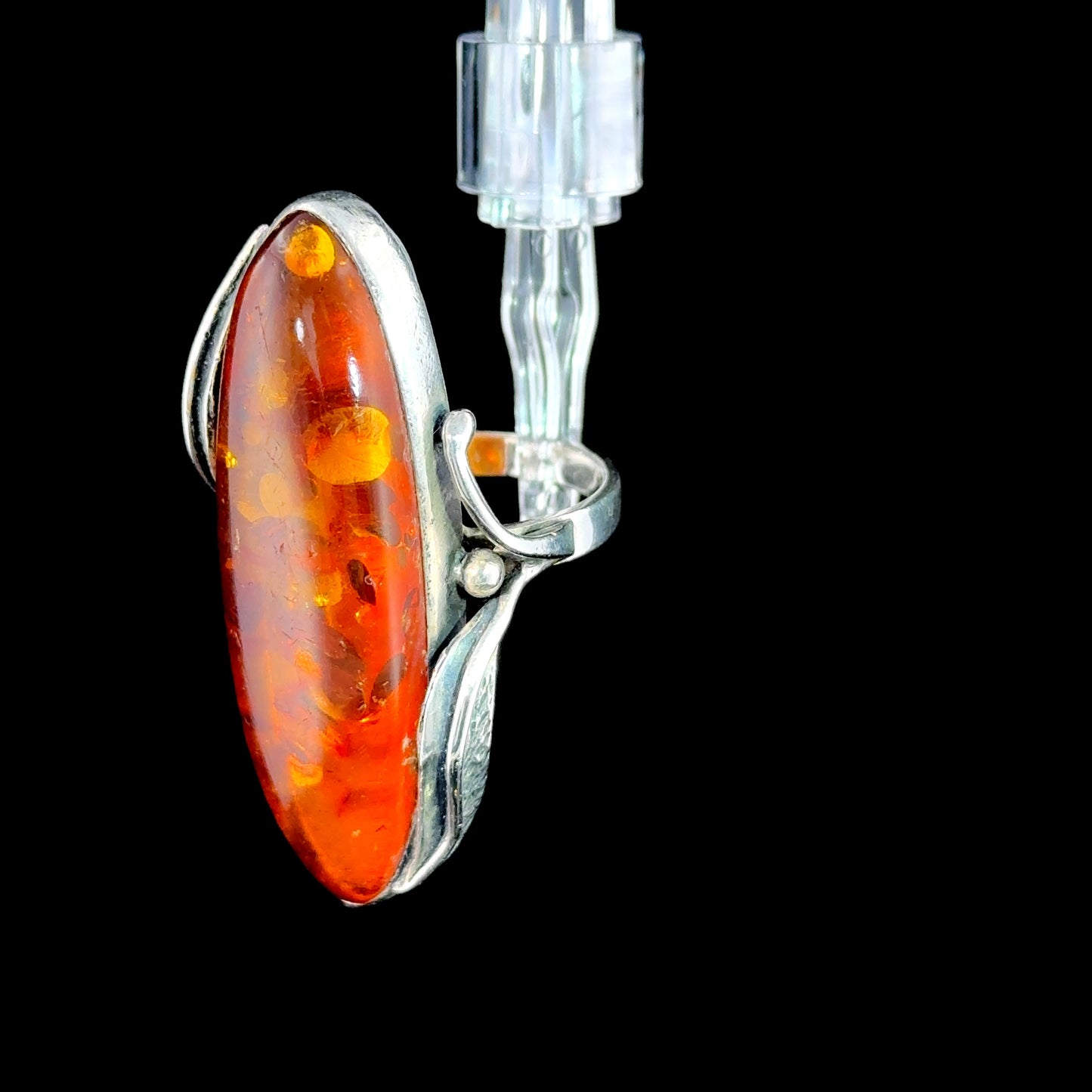 Wonderful Large Silver & Amber Dress Ring