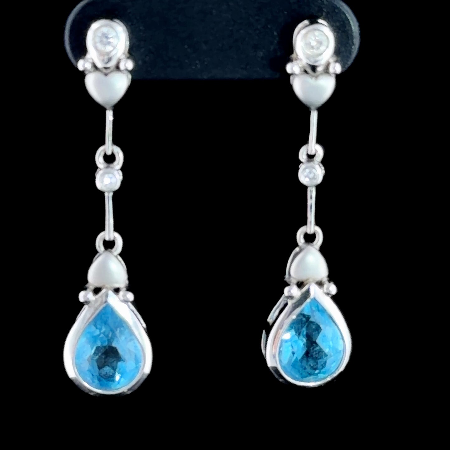 Stunning 18k Diamond & Pear Blue Topaz Drop Stud Earrings Part of The Ronald Charles Collection
