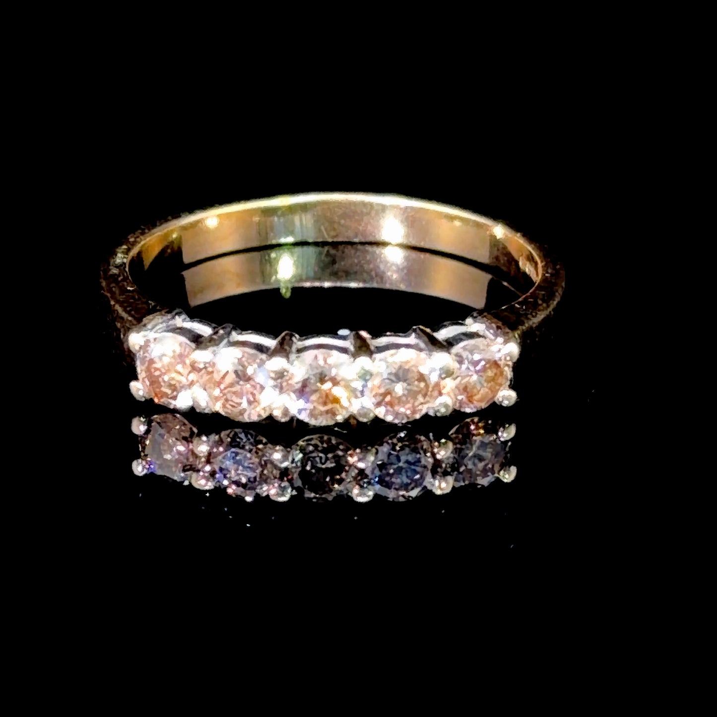 9k Yellow Gold 5 Stone Champagne Diamond Ring 0.8 Cts