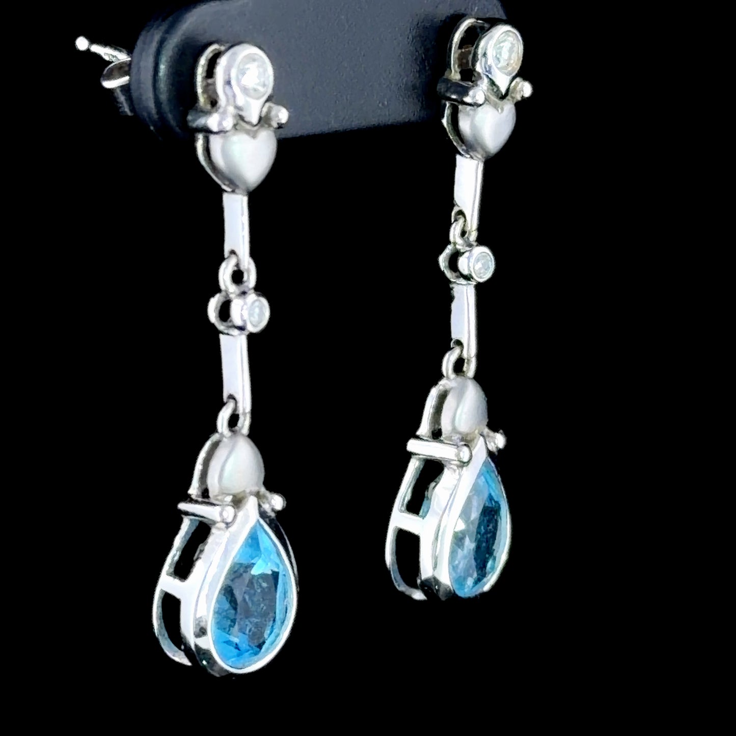 Stunning 18k Diamond & Pear Blue Topaz Drop Stud Earrings Part of The Ronald Charles Collection