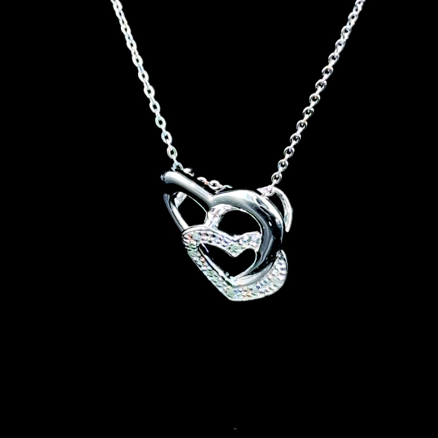 9K White Gold Dual Heart Pendant & Chain
