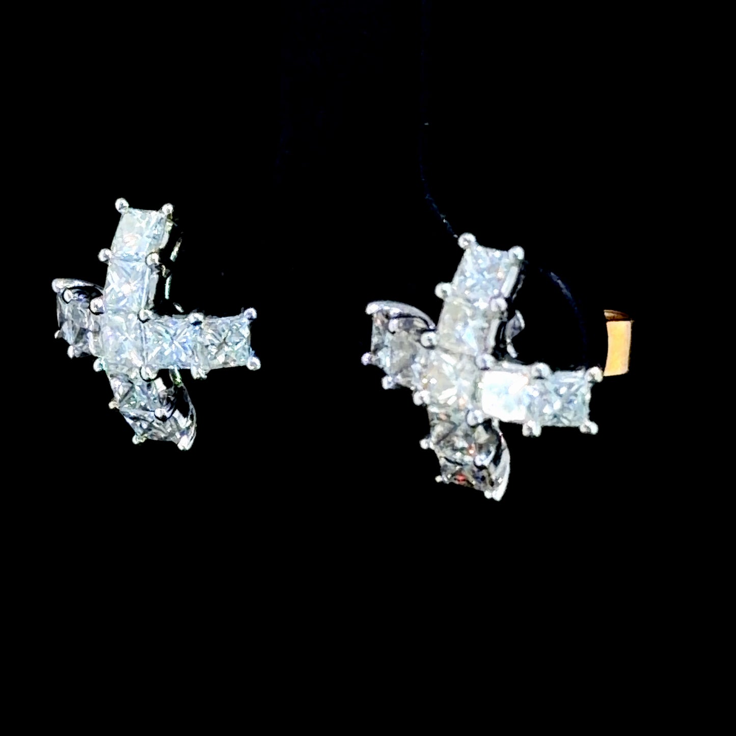 Fabulous Platinum Princess Cut Diamond Kiss Studs  Appx 1.5 Cts Total