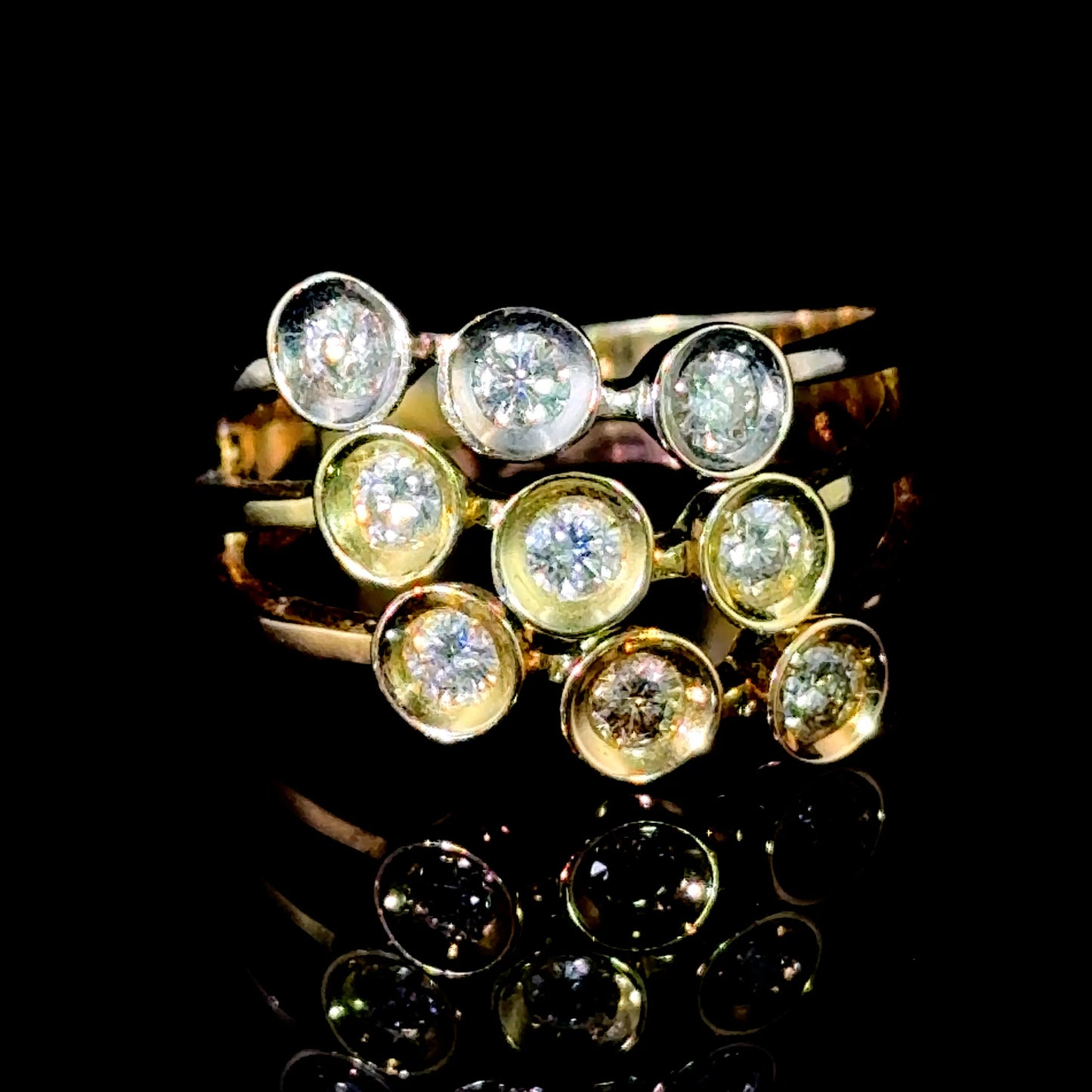 18K Yellow Gold, White Gold & Rose Gold Diamond Bubble Style Ring