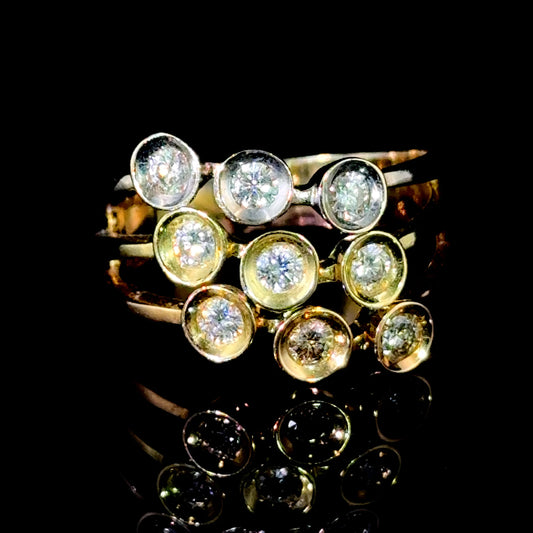 18K Yellow Gold, White Gold & Rose Gold Diamond Bubble Style Ring