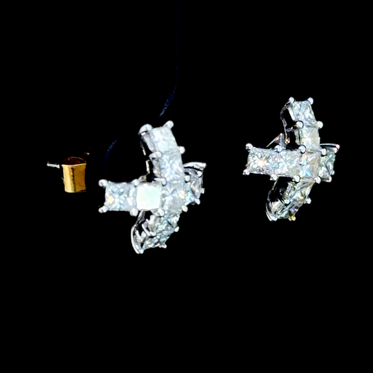 Fabulous Platinum Princess Cut Diamond Kiss Studs  Appx 1.5 Cts Total