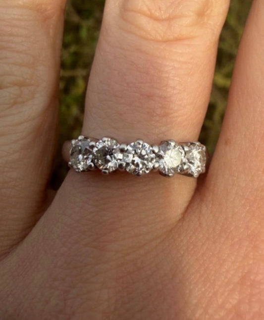 Platinum Diamond 5 Stone Ring Appx 1 Carat