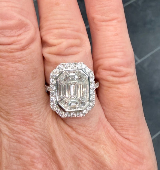 Platinum 2.5 Carat Baguette Diamond Halo Ring (Deposit)