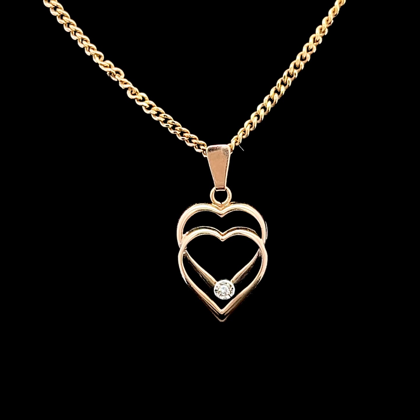 9K Yellow Gold & Diamond Double Heart Pendant, Pendant Only