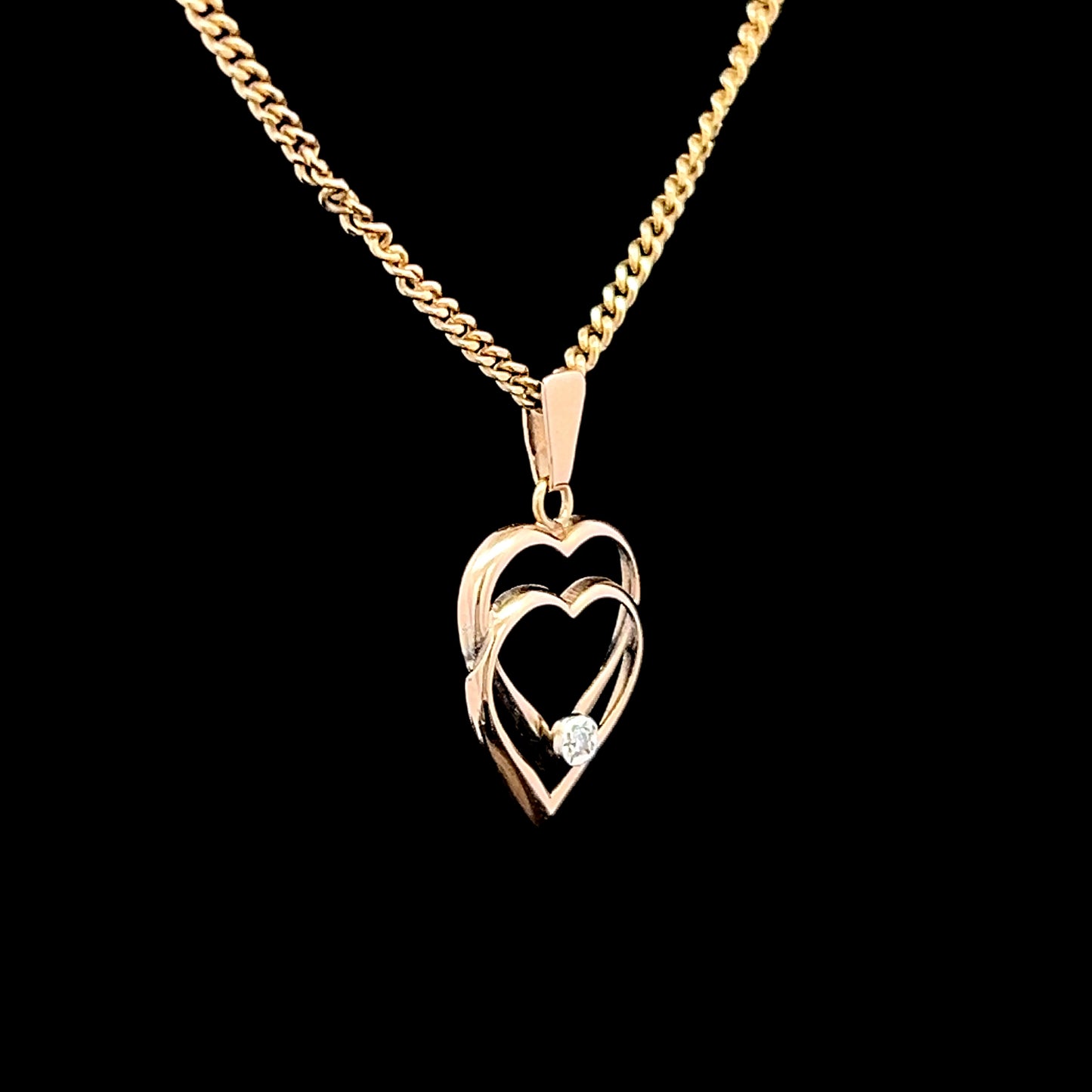 9K Yellow Gold & Diamond Double Heart Pendant, Pendant Only