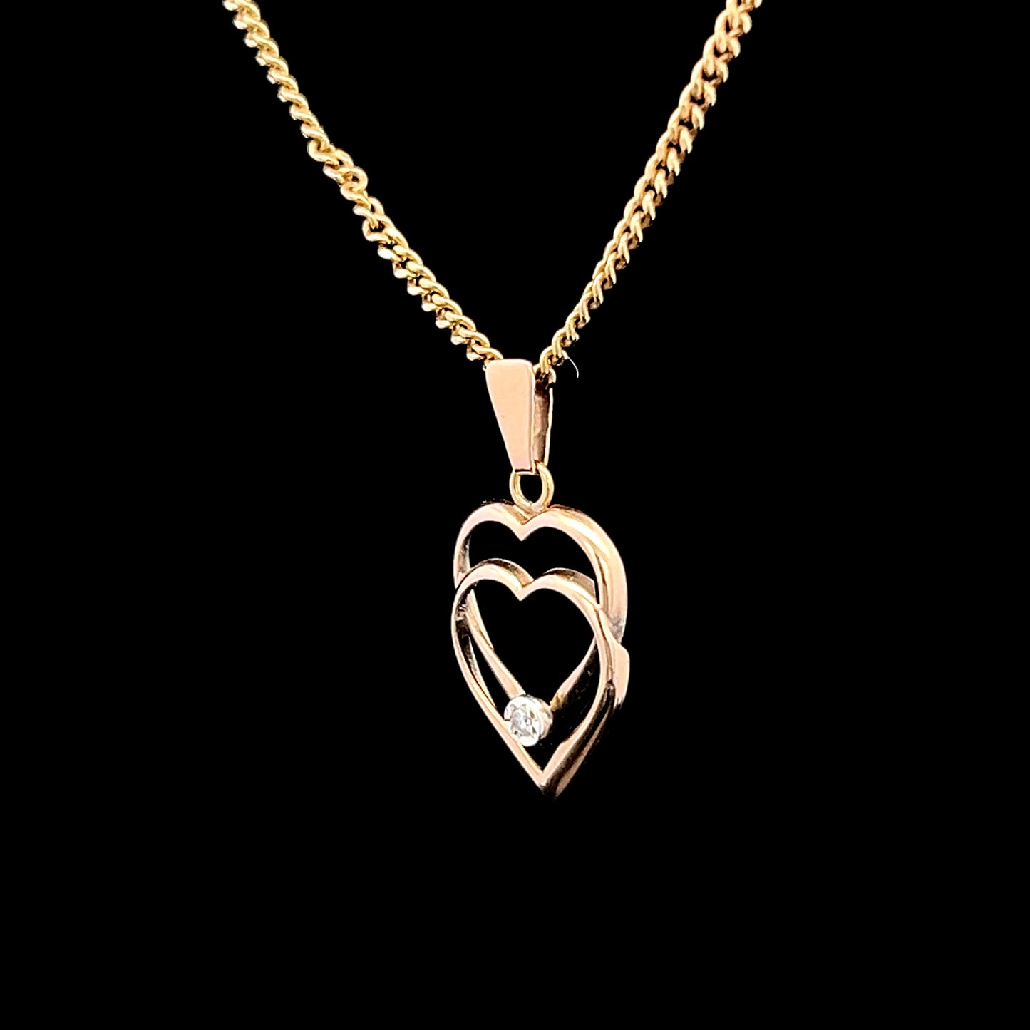 9K Yellow Gold & Diamond Double Heart Pendant, Pendant Only
