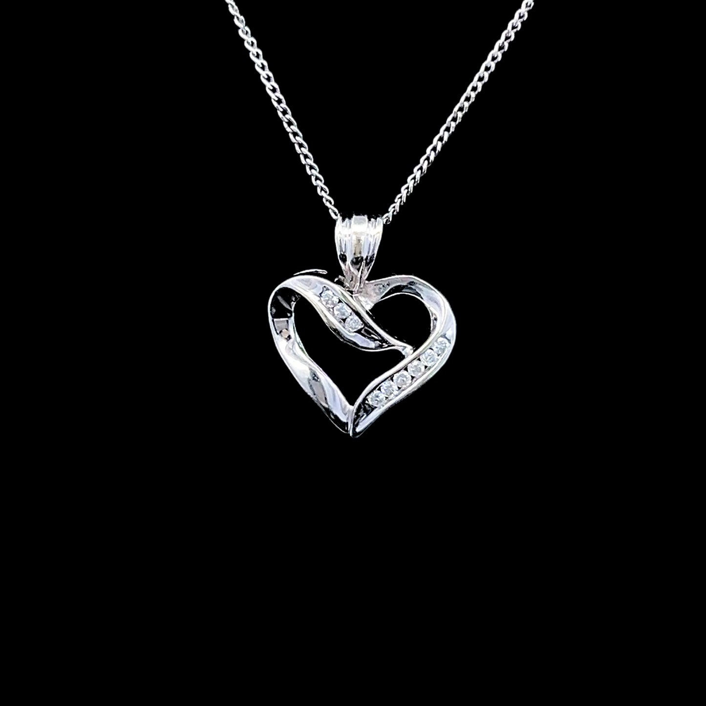 9K White Gold Diamond Heart Pendant Only