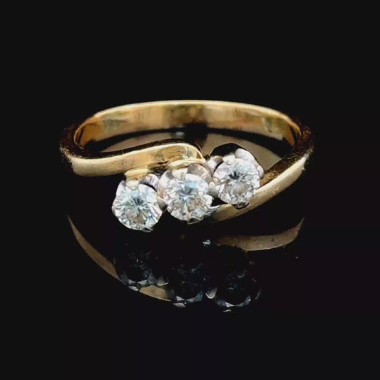 18K Yellow Gold 3 Stone Diamond Cross Over Ring APPX 0.6 CTS