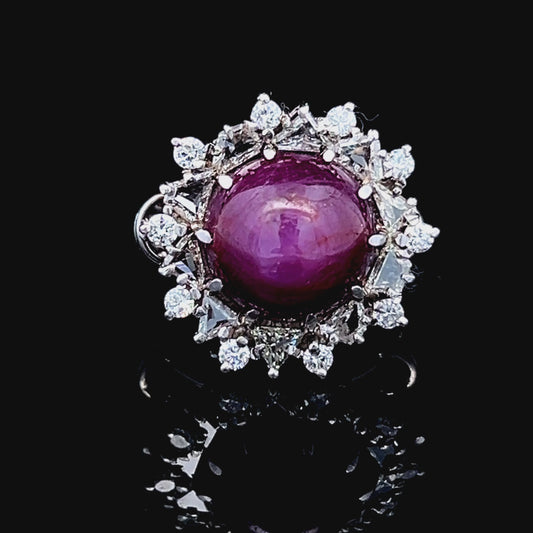 18K White Gold Star Ruby & Diamond Ring
