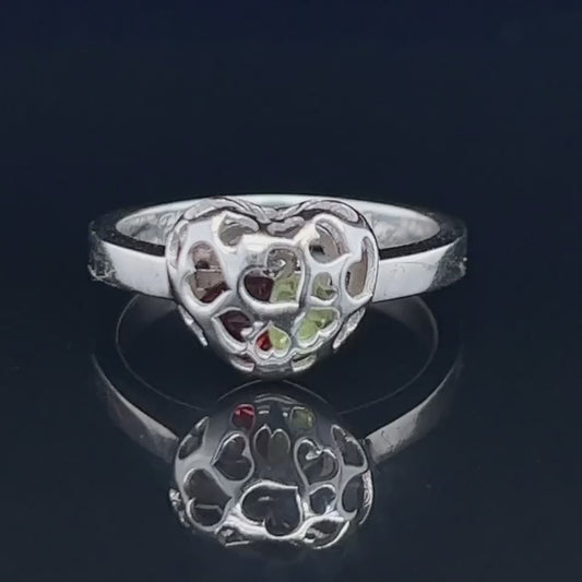 14K White Gold Heart Ring With Floating Stones