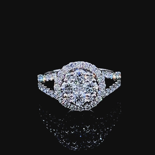 18K White Gold Diamond Daisy Halo Cluster Ring APPX 1.2 CTS
