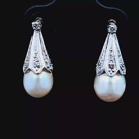 Platinum Pearl & Diamond Studs