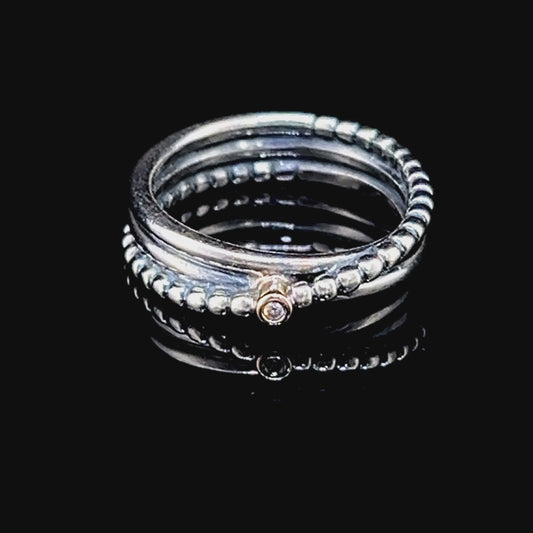 Silver Pandora Rising Star Ring with Small Diamond Set in 14K Yellow Gold