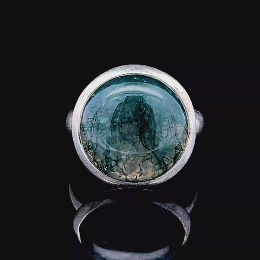 Silver Moss Agate Ring
