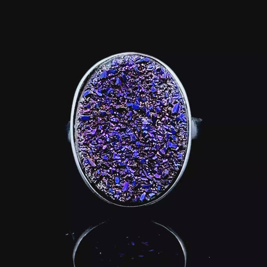 Silver Oval Purple Crystal Ring