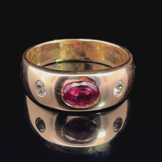 A 9k Yellow Gold Flush Set Ruby & Diamond Ring The Ruby Of 1.15Cts & Diamonds Appx 0.3 Cts With Certificate