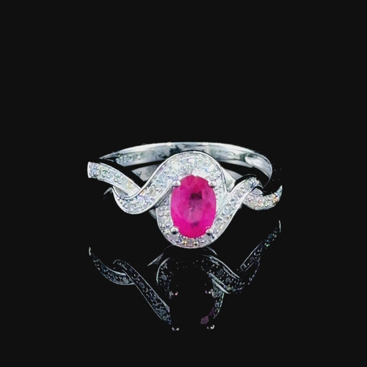 9K White Gold Ruby & Diamond Twisted Ring