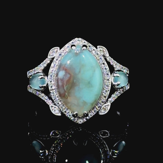 Wonderful LeVian 14k White Gold AquaPhrase, Aqua & Diamond Ring Dia Appx 0.5 Cts