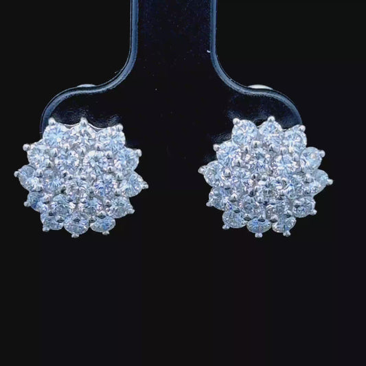 18K White Gold Diamond Cluster Clip Earrings 1.9 CTS