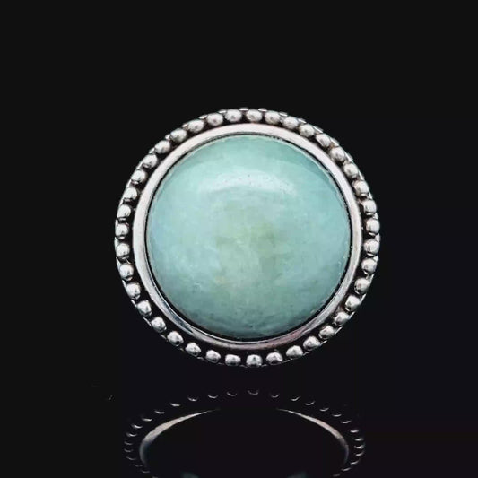 Silver Large Round Cabachon Green Stone Ring
