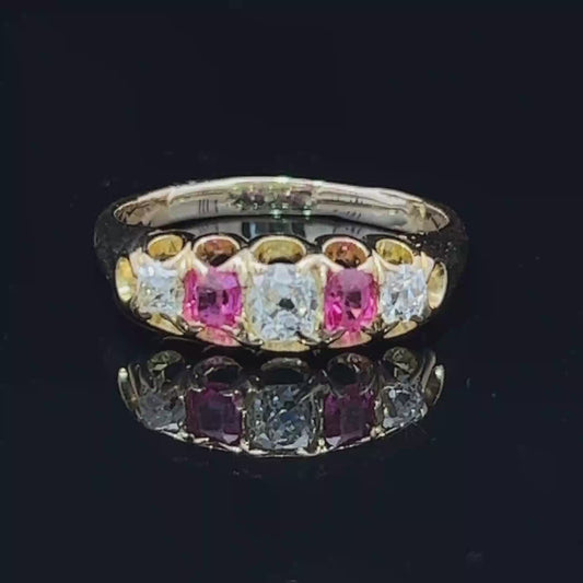 18K Yellow Gold Vintage Ruby & Diamond Ring