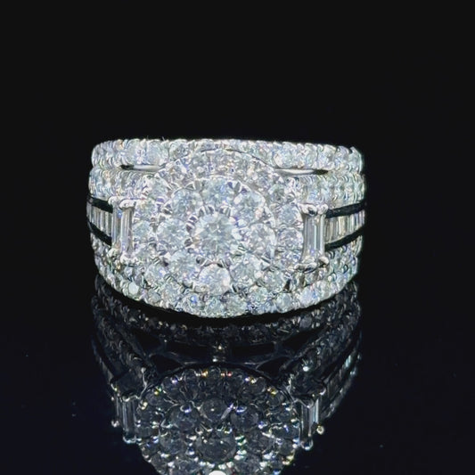A Stunning Diamond Daisy Cluster Ring Featuring Round Brilliant And Baguette Cut Diamonds Appx 2.0 Cts Si1-2  J-K Colour