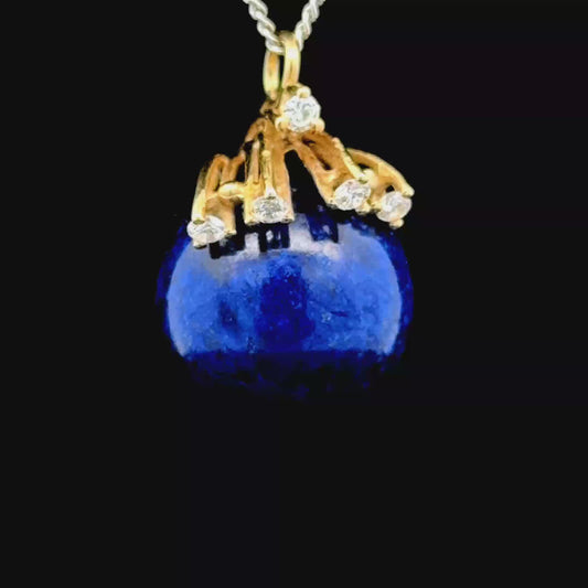 14K Yellow Gold Diamond & Lapis Ball Pendant
