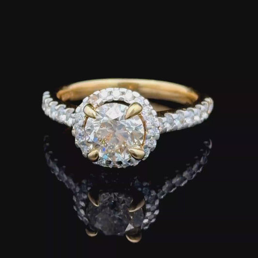 18K Yellow Gold Diamond Halo Ring With Champagne Centre and Diamonds To Shoulders APPX Centre: 1.0 CTS