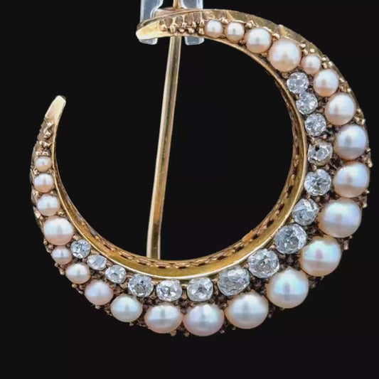 15K Yellow Gold Pearl & Diamond Brooch
