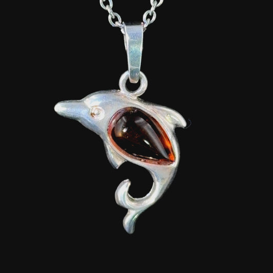 Sweet Silver & Amber Dolphin Pendant
