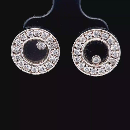 18K White Gold Diamond Halo Happy Diamond Studs